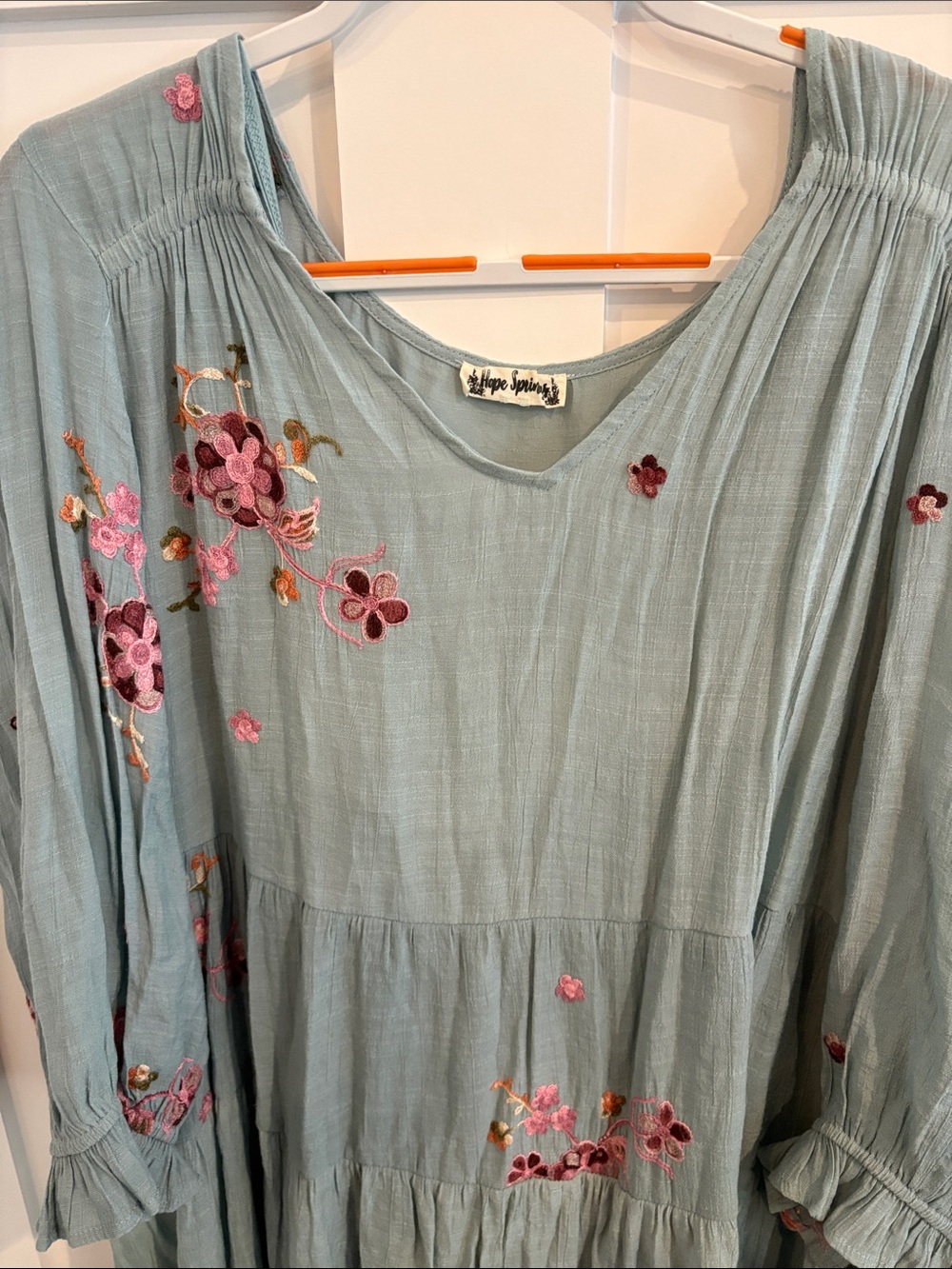 Boho Floral Embroidered Long Sleeve Maxi Dress - Sage - Picture 3 of 6